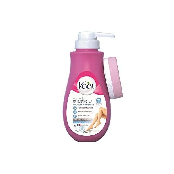 VEET PURE - Crème Dépilatoire Sous la Douche Corps & Jambes - Peaux Sensibles - Sans Odeur dAmoniaque - 400ml