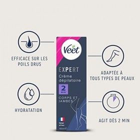 VEET EXPERT - Crème Dépilatoire Poils Tenaces - Corps & Jambes - Agit en 2min - 100ml