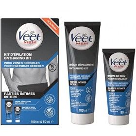 Veet Men - Kit d’Épilation Parties Intimes - Crème Dépilatoire 100ml et Baume de Soin 50ml - Zones Sensibles