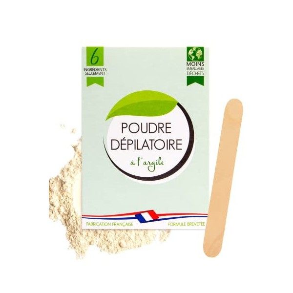 Creme depilatoire femme et homme 100% naturelle, poudre epilatoire à largile fabriquée en France, score YUKA 100/100, crème 