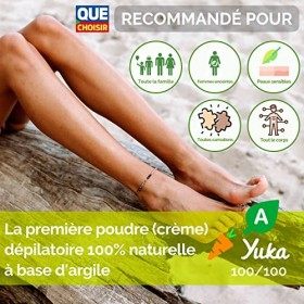 Creme depilatoire femme et homme 100% naturelle, poudre epilatoire à largile fabriquée en France, score YUKA 100/100, crème 