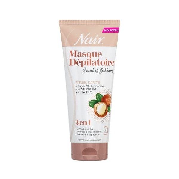 NAIR - Crème Dépilatoire Jambes Sublimes Rituel Karité, Argile 100% dOrigine Naturelle & Beurre de Karité Bio, Formule 3-en-