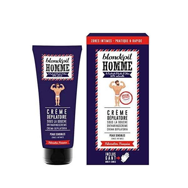 Blondépil Homme Crème Dépilatoire/Gant Gommant Zones Intimes 100 ml - Lot de 2