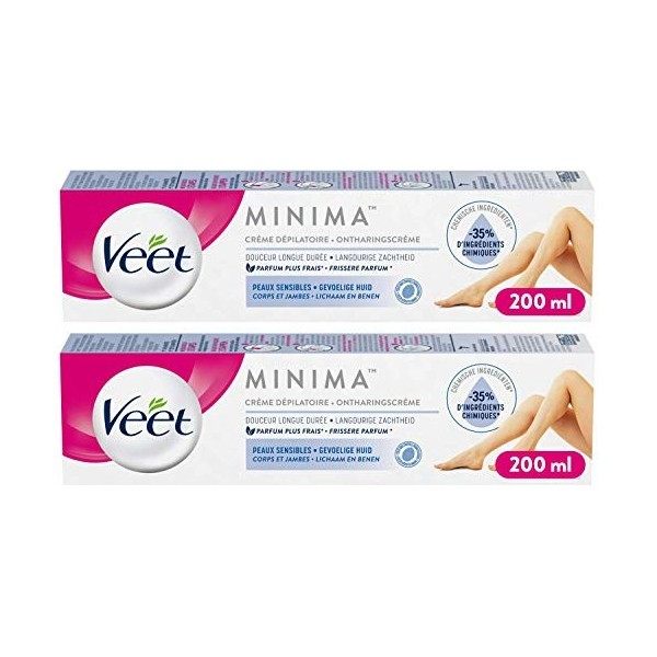 Veet Crème Dépilatoire Minima - Douceur Longue Durée Après Epilation - Peaux Sensibles - Tube 200ml Lot de 2 