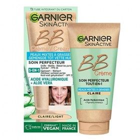 Garnier - BB Crème Peaux Mixtes à Grasses - Soin Perfecteur Tout-en-1 Anti-Imperfections - FPS 25 - Enrichi en Acide Hyaluron