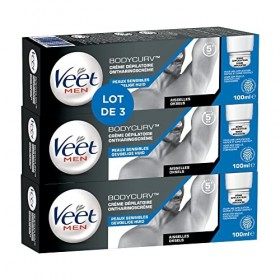 VEET MEN - Lot de 3 Crèmes Dépilatoires avec Dôme Applicateur - Peaux Sensibles - 3x100 ml