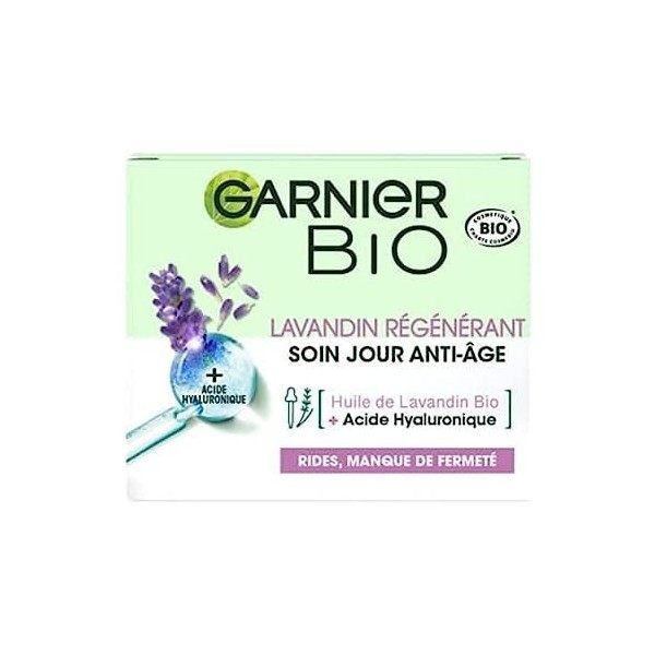 Garnier Bio - Soin Jour Anti-Âge - Lavandin Régénérant - Tous Types de Peaux Même Sensibles - 50 ml Crème Jour et Nuit