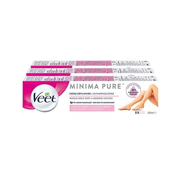 Veet – Lot de 3 Crème Dépilatoire Minima - Douceur Longue Durée - Peaux Normales – 3x200ml