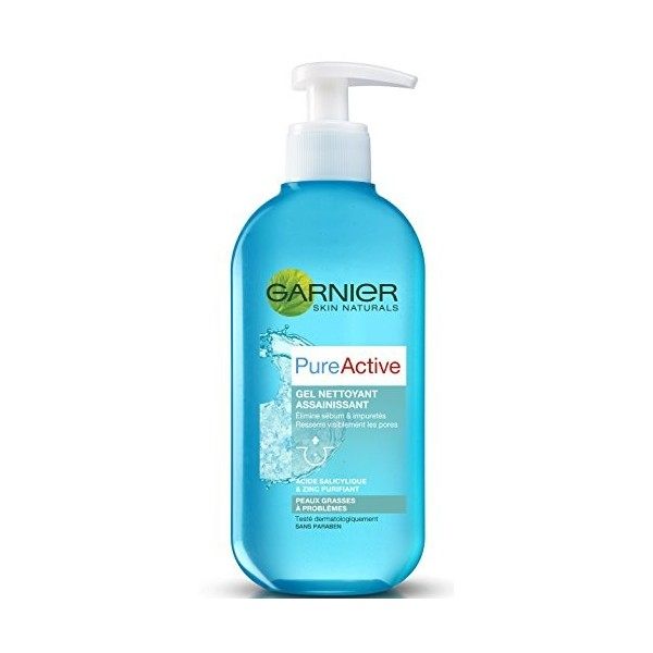Garnier Pure Active Gel Nettoyant Assainissant 200 ml - Lot de 2 Crème Jour et Nuit