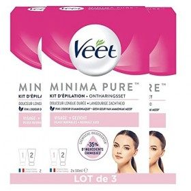 VEET PURE - Kit Crème Dépilatoire Visage Avec Crème de Finition Douceur - Peaux Normales - Sans Odeur dAmoniaque - Lot de 3x