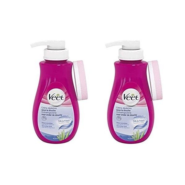 Veet - Crème Dépilatoire sous La Douche Corps et Jambes - Peaux Sensibles - Lot de 2 x 400 Ml