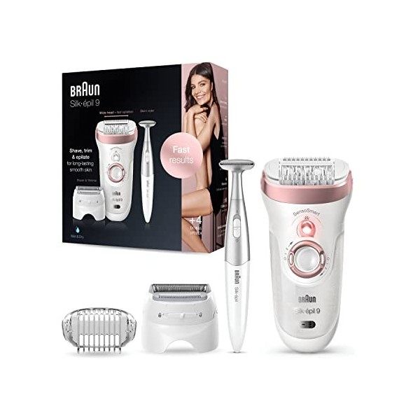 Braun Silk-épil 9 Beauty Kit Épilateur Femme Rasoir dépilation, Avec Sac de Coupe de Bikini, Cadeau pour Femme, 9-890, Rose/