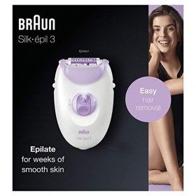 Braun Épilateur Silk-épil 3 pour femmes, épilateur SmartLight avec lumière, accessoires inclus, doux et efficace, retrait dur