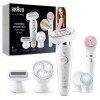 Braun Silk-épil 9 Coffret Beauté & Spa Epilateur Electrique Femme Blanc/Doré, Tête Souple, Grip Antidérapant, Brosses Exfolia