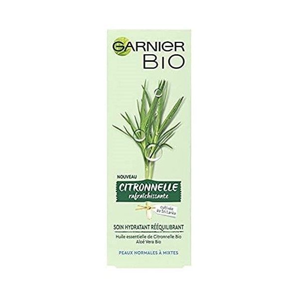 Garnier Bio - Soin Hydratant Rééquilibrant - Citronnelle Rafraîchissante - Peaux Normales à Mixtes - 50 ml Crème Jour et Nuit