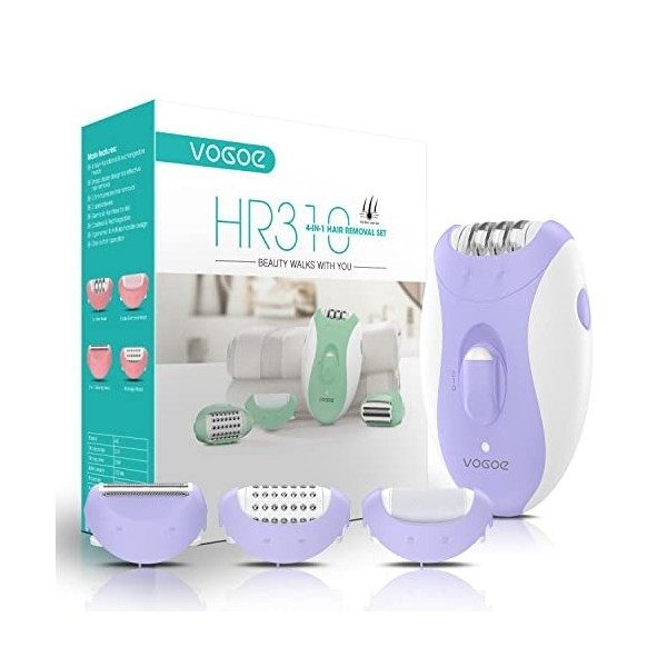 VOGOE Epilateur Electrique Femme, 4 en 1 avec 2 vitesses, rasoir sans fil rechargeable, 21 pinces couvertes, épilateur électr