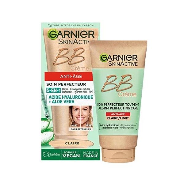 Garnier - BB Crème Anti-Âge - Soin Perfecteur Tout-en-1 Anti-Rides - FPS 25 - Enrichi en Acide Hyaluronique & Aloe Vera - Pou