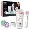 Braun Silk-Épil Beauty Set 9 Deluxe Épilateur Électrique Femme, Blanc/Rose, 9-En-1 Sans Fil Technologie Wet & Dry - Exfoliati