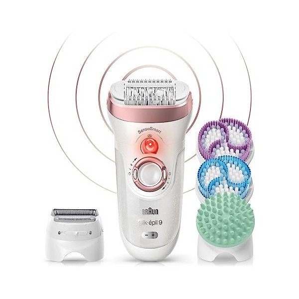 Braun Silk-épil 9 SkinSpa SensoSmart Épilateur Électrique Femme Or Rose, 4-en-1 Sans Fil Avec Wet & Dry, Système D’Exfoliatio