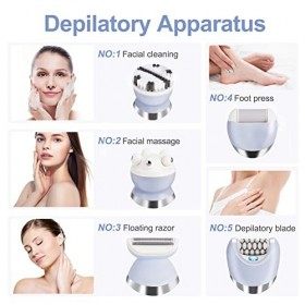 Épilateur électrique pour Femme, 5 en 1 Sans Fil pour épilation Humide et Sèche avec épilateur, Rasoir, Exfoliant, Nettoyage 
