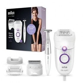 Braun Silk-Épil 5 Power Épilateur Électrique Femme, Blanc/Violet, Pour Débutantes Avec Fil Pour Une Puissance Non-Stop, Tête 