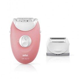 Braun Silk-épil 3 Épilateur Électrique Femme, pour débutantes, Blanc/Rose, comprend un épilateur électrique, un rasoir et une
