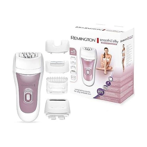 Remington Epilateur Electrique [5en1] Smooth&Silky Epilation efficace longue durée, Utilisation Confortable, 40 pinces, 4 em