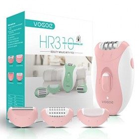 VOGOE Epilateur Electrique Femme, 4 en 1 avec 2 vitesses, rasoir sans fil rechargeable, 21 pinces couvertes, épilateur électr