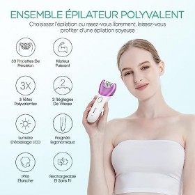 VOYOR Épilateur Électrique Femme, Epilation avec Tête De Rasage Et Tondeuse pour lépilation du Corps, Rechargeable et Sans F
