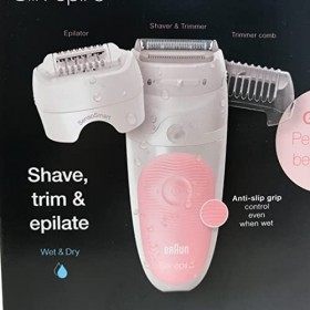 Braun Silk-épil Épilateur 5 épilateurs 3 en 1 avec tête de rasoir et tondeuse, sans fil, réglage dépilation doux, humide et 