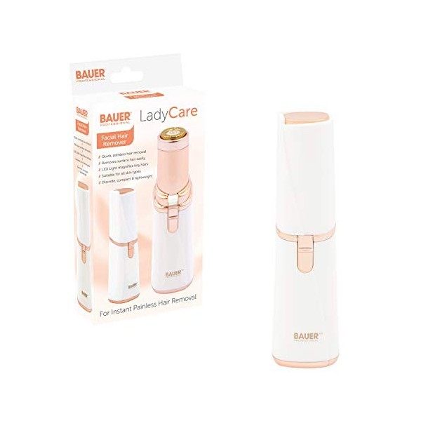 Bauer 39189 Épilateur facial pour femme | Rasoir multifonction portable | Lumière LED intégrée | Discret/Compact/Léger | Faci