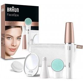 Braun FaceSpa&nbsp;851V 3-En-1 Épilateur Électrique Femme Visage et Épilation Blanc/Bronze, Brosse Nettoyante & Face Mini FS1000 -