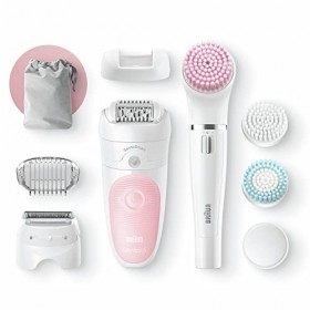 Braun Silk-épil Beauty Set 5 Épilateur Électrique Femme Blanc/Rose, pour débutantes, 6-en-1 Sans Fil, Wet & Dry, Rasoir, Nett