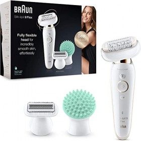 Braun Silk - Épil 9 Flex 9-020 - Épilateur Électrique Femme avec Tête Souple, Blanc/Doré & FaceSpa&nbsp;851V 3-En-1 Épilateur Élec