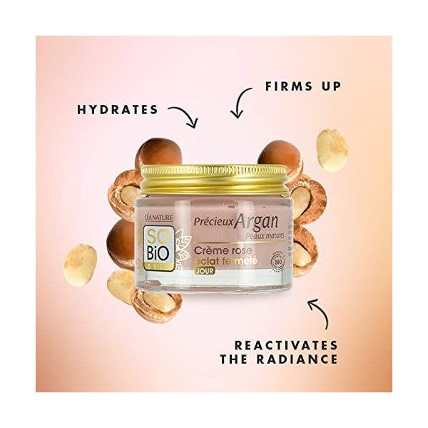 LÉA NATURE SO BiO étic| Crème Rose Éclat Fermeté Jour – Précieux Argan Peaux Matures | Hydratation, Fermeté, Eclat | Huile d’...