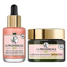 La Routine Rose Peau Eclatante certifiée bio, Crème 50 ml + Sérum 30 ml Crème Jour et Nuit