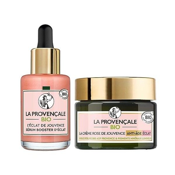 La Routine Rose Peau Eclatante certifiée bio, Crème 50 ml + Sérum 30 ml Crème Jour et Nuit