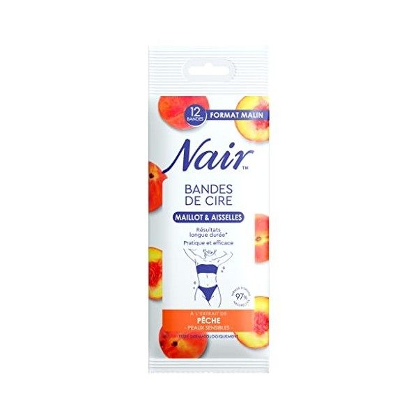 NAIR - Bandes De Cire Froide Maillot & Aisselles, Peaux Sensibles, à lExtrait de Pêche, 97% dOrigine Naturelle, Format Mali