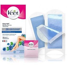 VEET EASY GEL - 40 Bandes de Cire Froide Corps & Jambes - Peaux Sensibles - Sans Frotter - Epilation Longue Durée