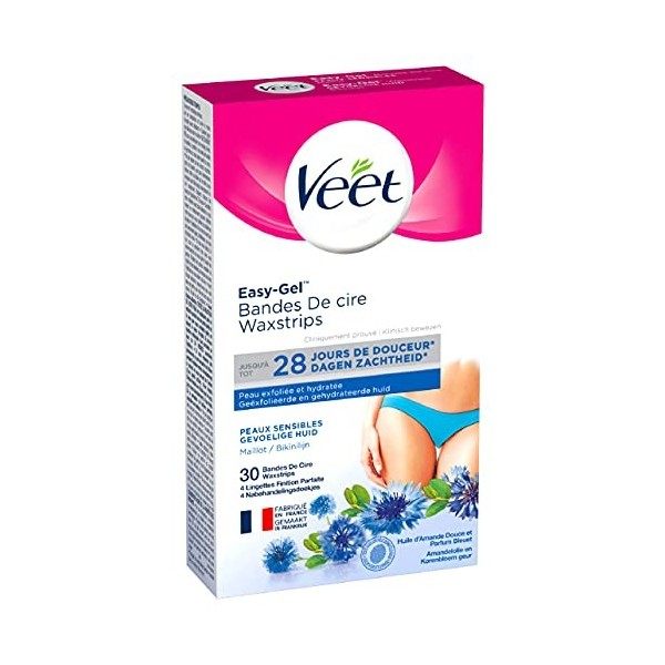 VEET EASY GEL - 30 Bandes de Cire Froide Maillot - Peaux Sensibles - Sans Frotter - Epilation Longue Durée