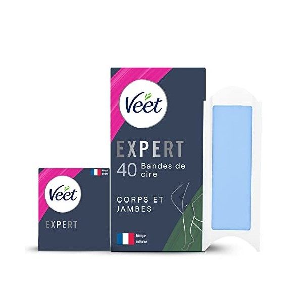 Veet EXPERT - 40 Bandes de Cire Froide Corps & Jambes - Peaux Sèches - Finition Parfaite - Epilation Longue Durée