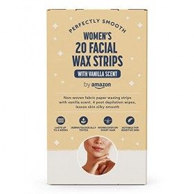 by Amazon Bandes de cire pour le visage au parfum de vanille, papier tissé doux avec 4 lingettes post-épilation, 20 Unités, l