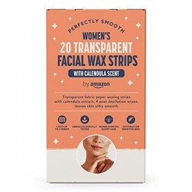 by Amazon Bandes de cire transparente pour le visage à lextrait de Calendula et 4 lingettes post épilation, 20 Unités, lot d