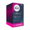 Veet EXPERT - 48 Bandes de Cire Froide Maillot - Peaux Sensibles - Finition Parfaite - Epilation Longue Durée - Lot de 3x16 b