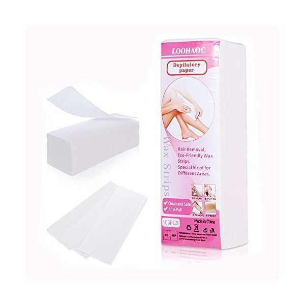 LOOHAOC 100 Pièces Bandes Professionnelles Pour Epilation de Cire pour Visage et Corps-Outil Dépilation à Bande de Cire Jeta