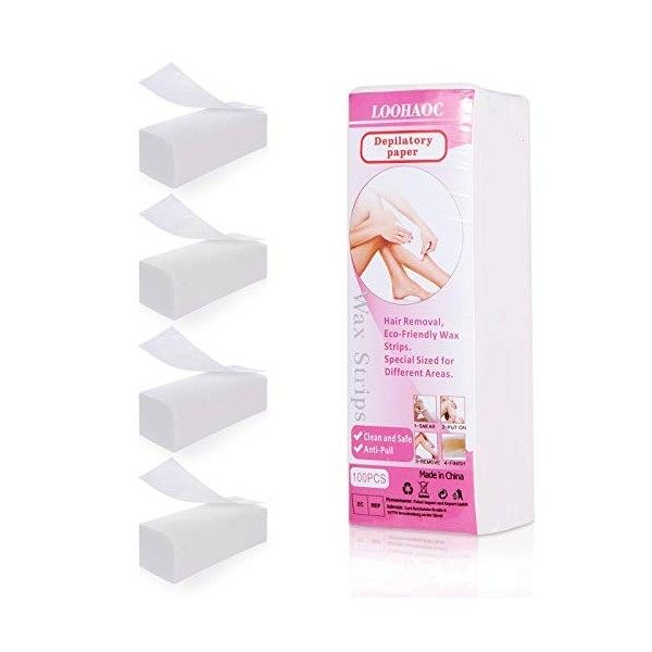 LOOHAOC 100 Pièces Bandes Professionnelles Pour Epilation de Cire pour Visage et Corps-Outil Dépilation à Bande de Cire Jeta