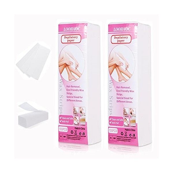 LOOHAOC 100 Pièces Bandes Professionnelles Pour Epilation de Cire pour Visage et Corps-Outil Dépilation à Bande de Cire Jeta