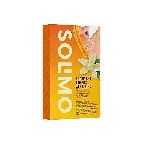 Marque Amazon - Solimo - Bandes de cire bras et aisselles, parfum vanille, voile non tissé doux, avec 2 lingettes post-épilat