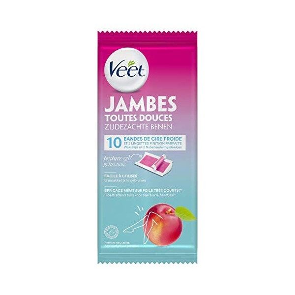 Veet Bandes de cire Jambes - Parfum Nectarine - Format voyage - 10 bandes