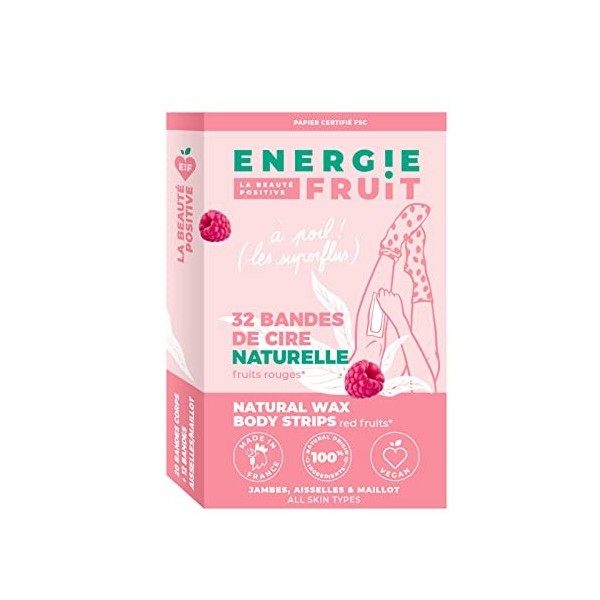 ENERGIE FRUIT | Bandes de Cire Naturelles | Corps | 32 Bandes | Parfum Fruits Rouges